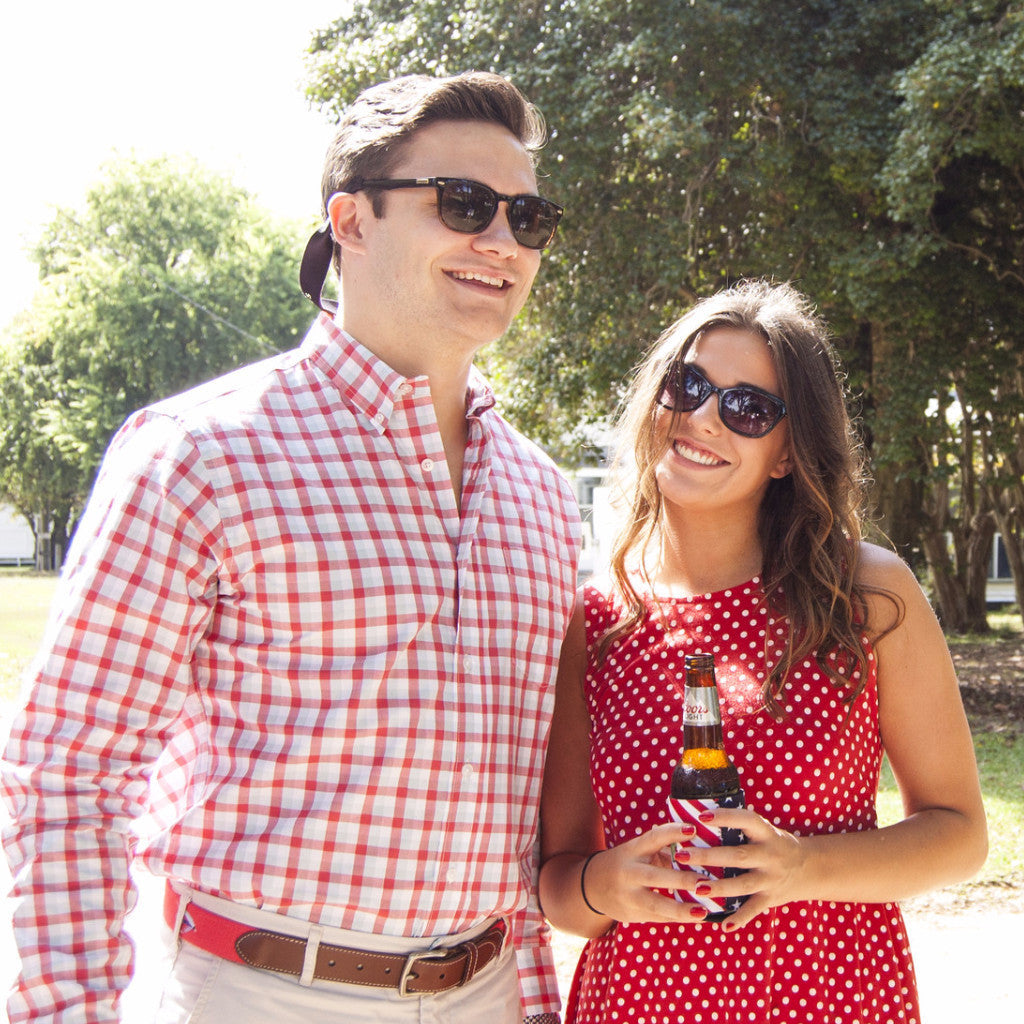 The Cary Button Down - Salmon/Carolina/White