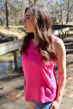 Walk Away Pintucked Tank- Pink - Junkyard Dogs Boutique