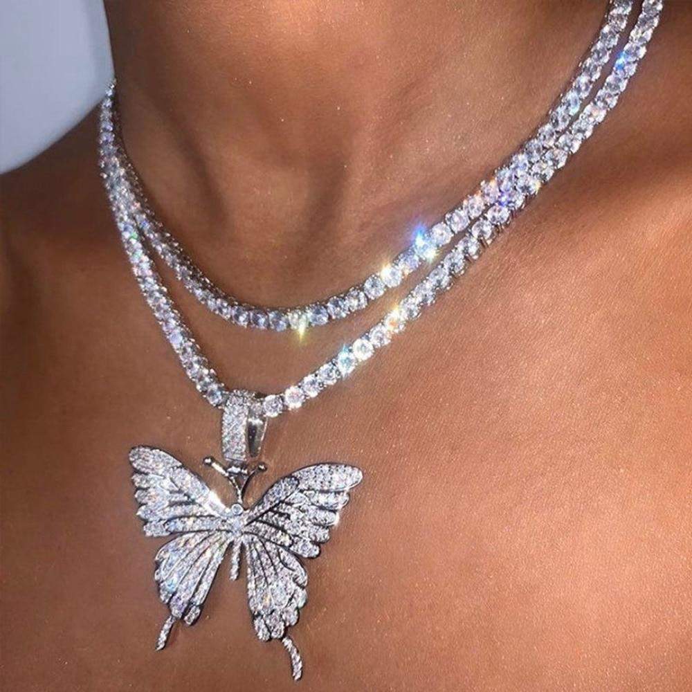 Fully Iced Out Crystal Pave Butterfly Pendant
