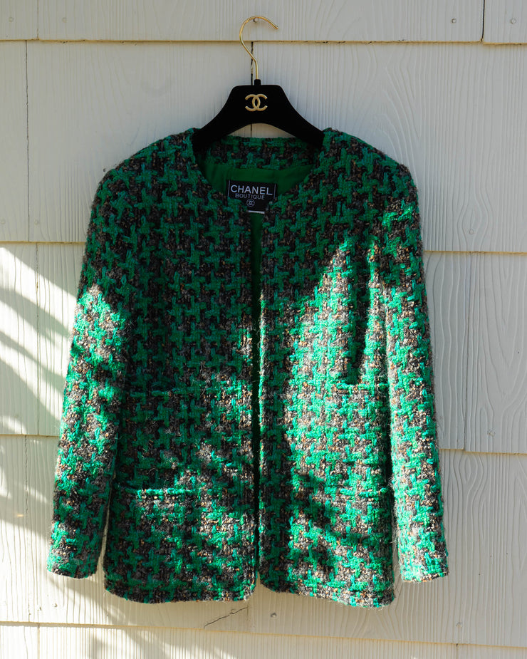 CHANEL green and rose floral knitted tweed jacket  Loop Generation