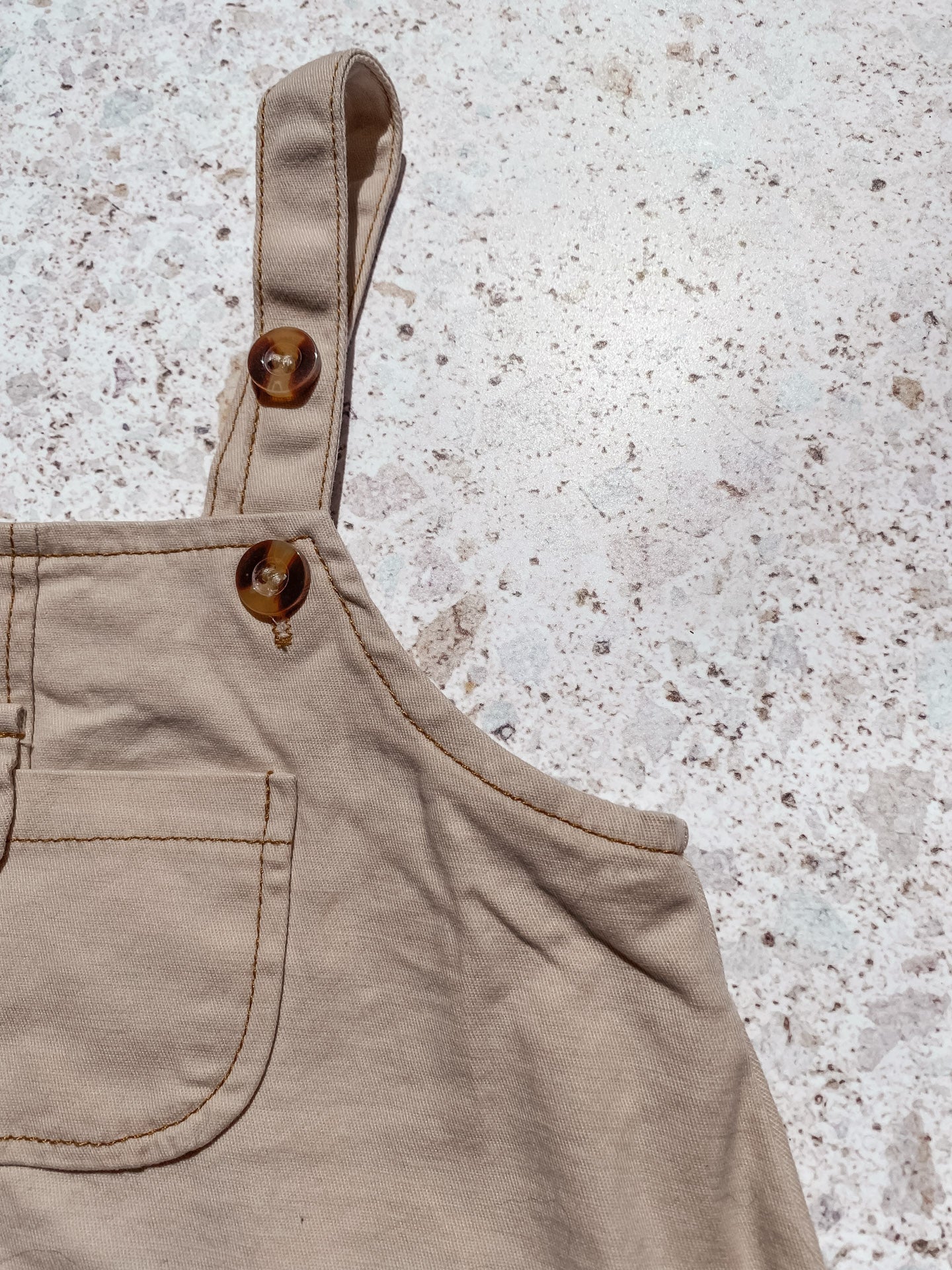 Lightweight Denim Bodysuit Overalls with Pocket - Ivory Stone