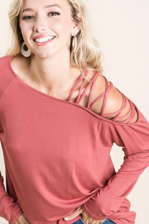 BiBi Jersey Knit One Shoulder Top With Criss Cross - Sevhenn Boutique