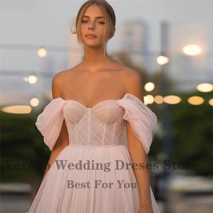 Verngo Blush Pink Off the Shoulder Short Wedding Dress - jdlinobrand
