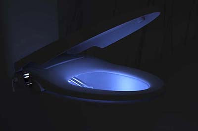 Alpha one with night light illuminating the inside of the toilet bowl