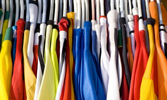 a collection of clothing ranging in color