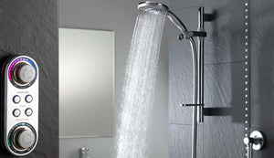 Digital shower with controls to the left