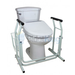 Bidet seat on toilet with safety rails