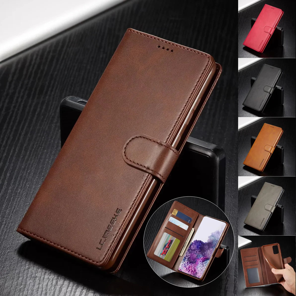 Business Leather + Flip Wallet Card Holder Case for Samsung Galaxy