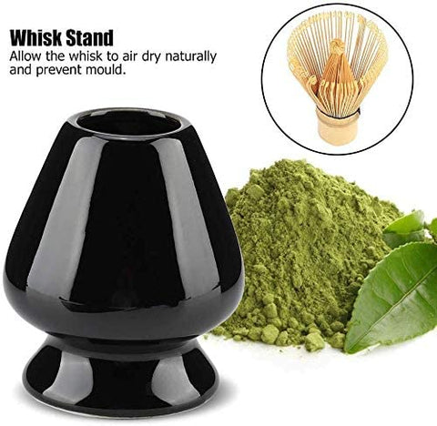 Matcha Whisk Ceramic Holder Chasen Stand fit for Japanese Matcha Tea Set Accessories (Black)