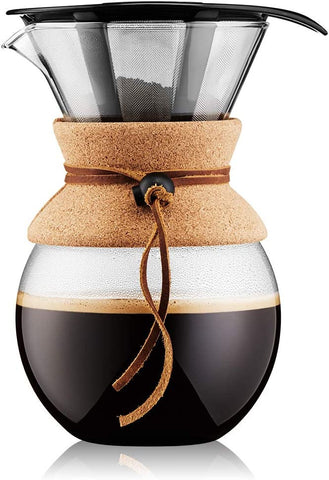 Bodum 11571-109 Pour Over Coffee Maker with Permanent Filter, Glass, 34 Ounce, 1 Liter, Cork Band