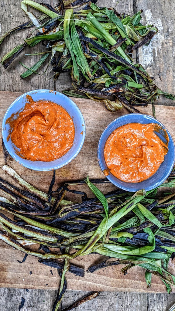 spring onions with salsa Romesco