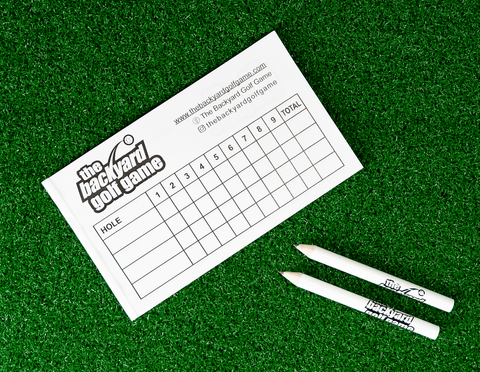 The Backyard Golf Game scorecards and pencils