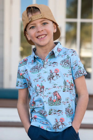 Youth Burlebo Polo- Cowboy Up - Crystal Cross Cowgirl Boutique