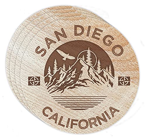 San Diego California 4 Pack Engraved Wooden Coaster Camp Outdoors Design