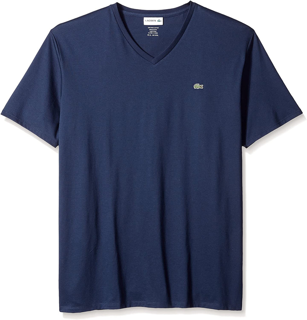 Men's Lacoste Navy Blue Short Sleeve Pima Cotton V-Neck Jersey T-Shirt