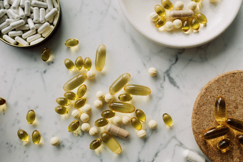 supplements scattered on a table