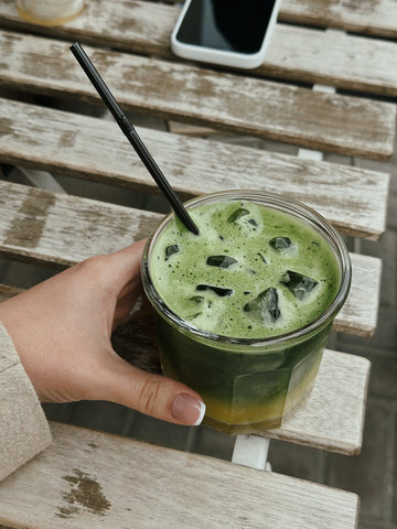 matcha on top of a picnic table