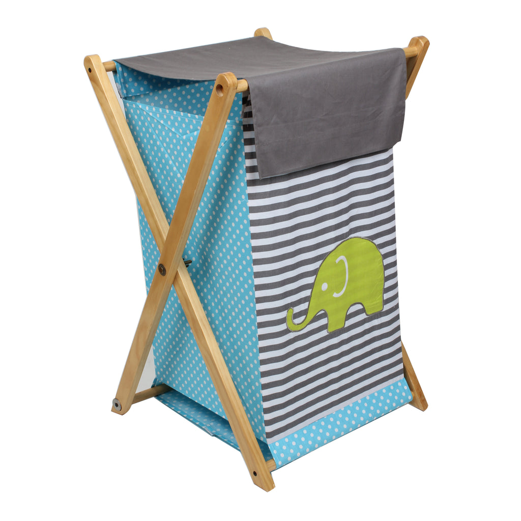 Bacati - Woodlands Animals Laundry Hamper with Wooden Frame Aqua/Navy/