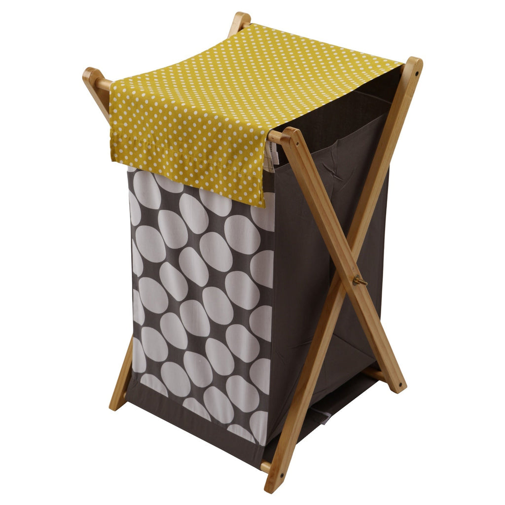 Bacati - Mod Diamonds/Stripes Neutral Laundry Hamper with Wooden Frame