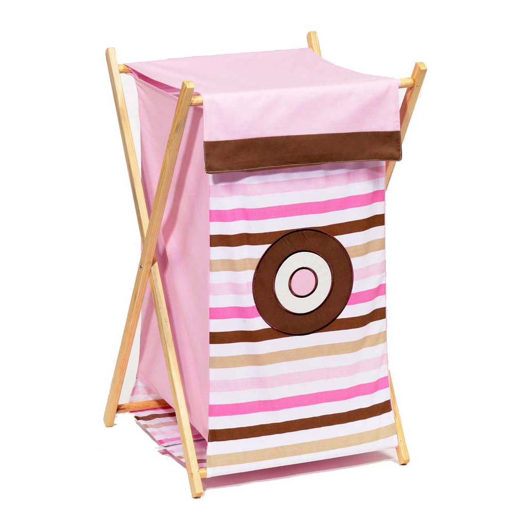 Bacati - Mod Diamonds/Stripes Neutral Laundry Hamper with Wooden Frame