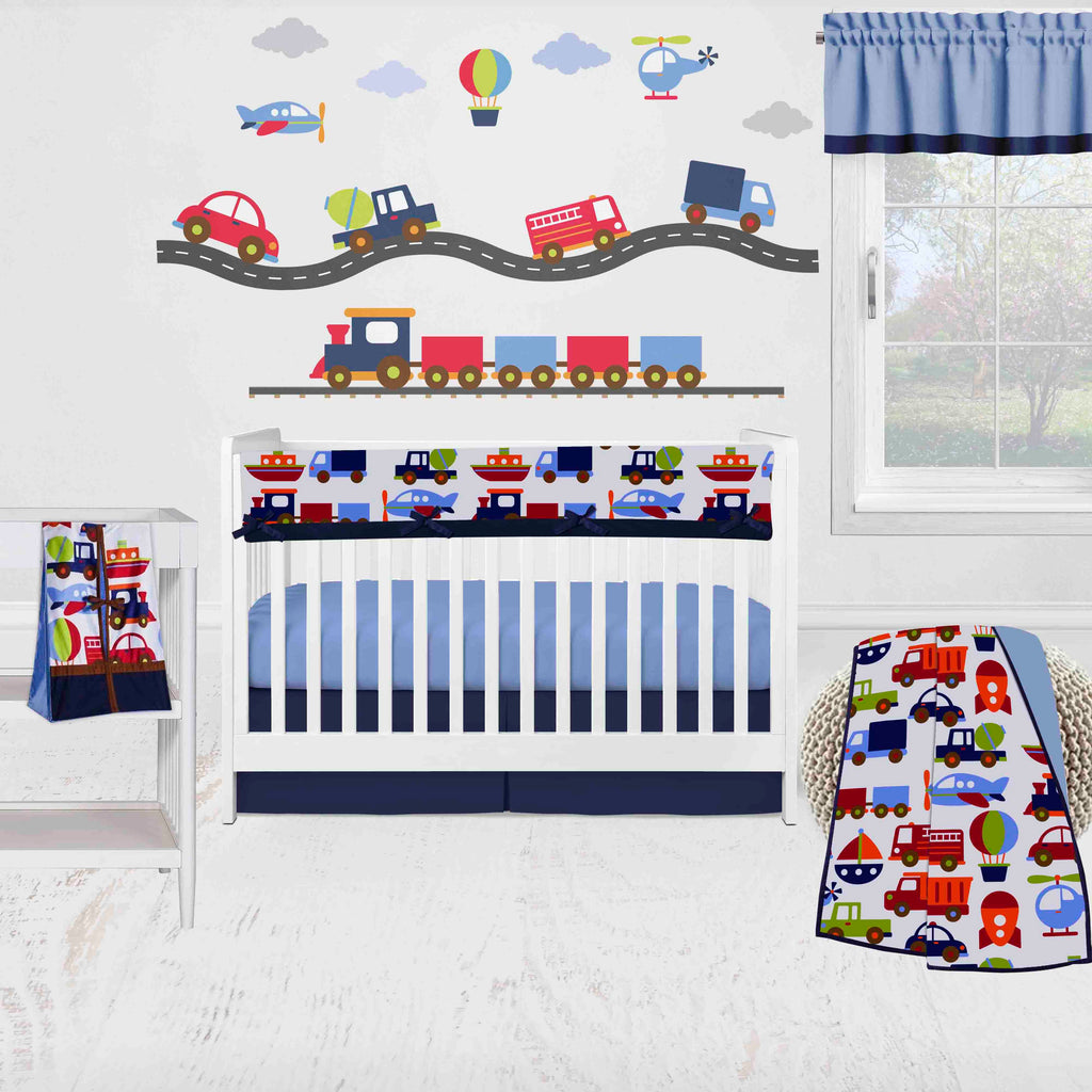 Mod Sports 6-Piece Crib Bedding Set with Crib Rail Guard - Blue