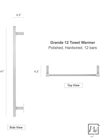 Grande 12 Towel Warmer, Polished, Hardwired, 12 Bars