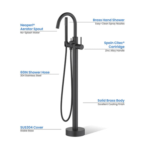 Circular Single Handle Floor Mounted Freestanding Tub Filler With Hand Shower – KTF301