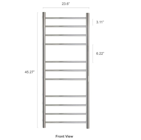 WarmlyYours 11-Bar Ontario Electric Heated Towel Warmer Rack, Wall Mountable, Hardwired, Polished Stainless Steel