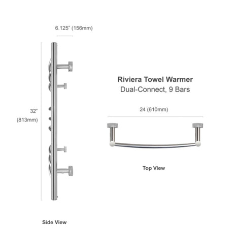 Riviera Dual Connect Towel Warmer Dimensions