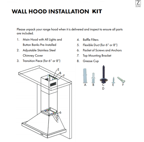 Wall Hood Installation Kit