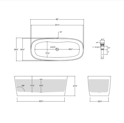 LaToscana PLEPDV5926 Free Standing Solid Surface Bathtub