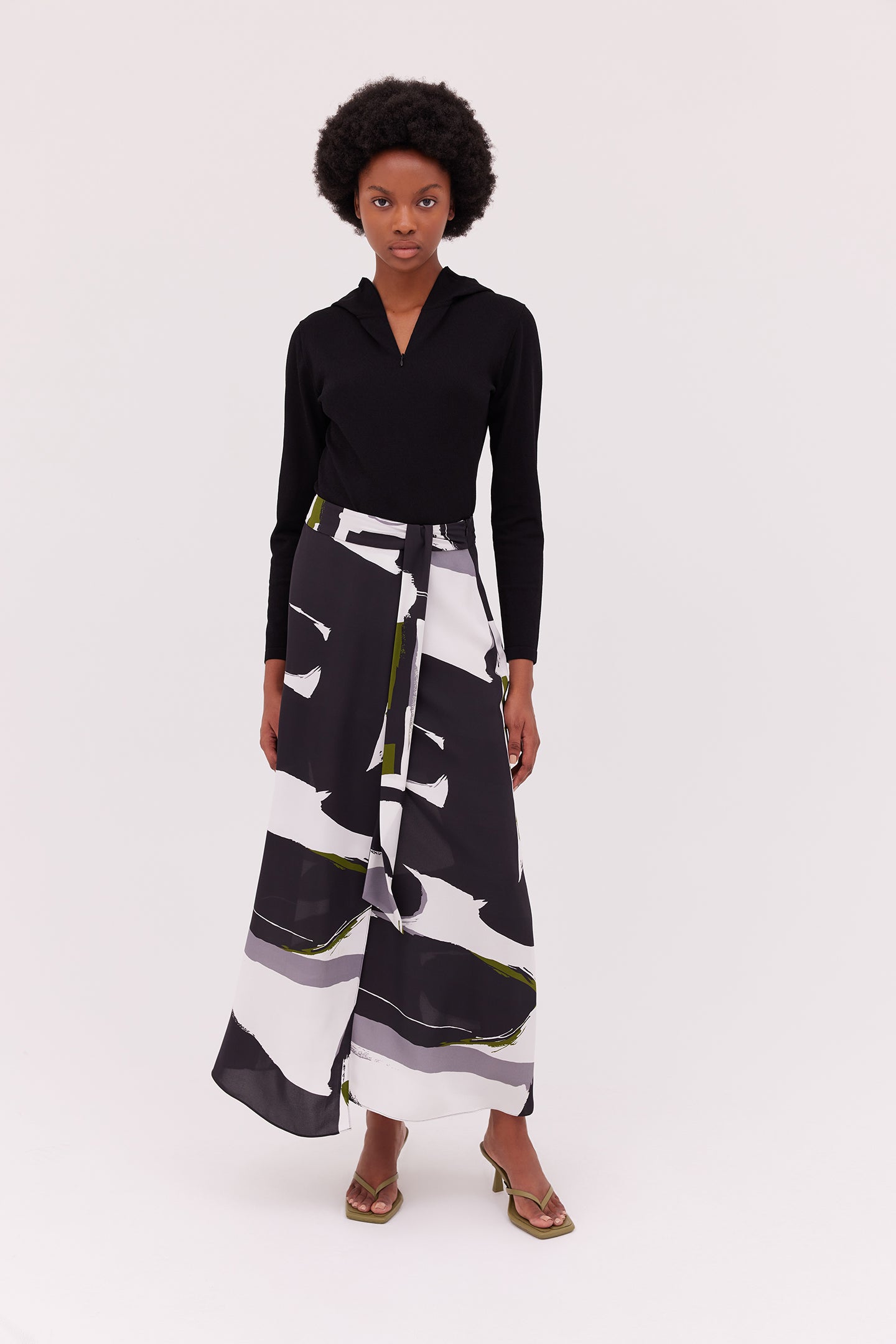 Rivers Print Silk Midi Skirt