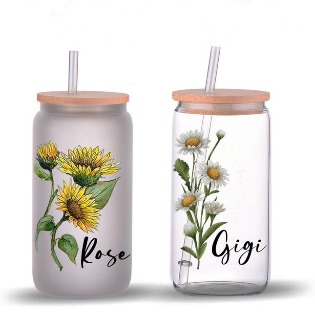 Personalised Glass Tumbler With Straw, Frosted Tumbler, Clear Tumbler 