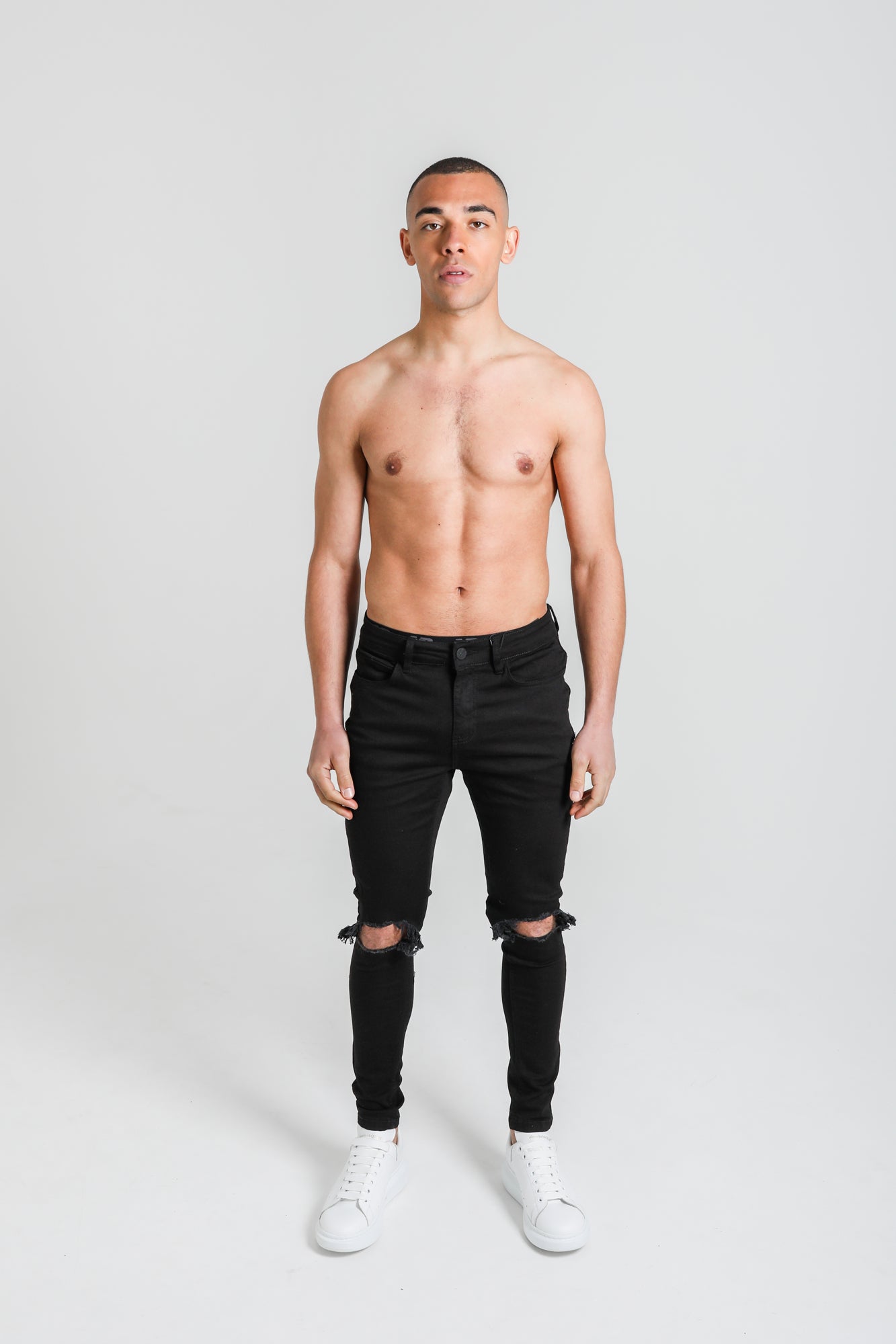 Slim Rigid All Over Paint Detail Knee Ripped Jeans | boohooMAN USA