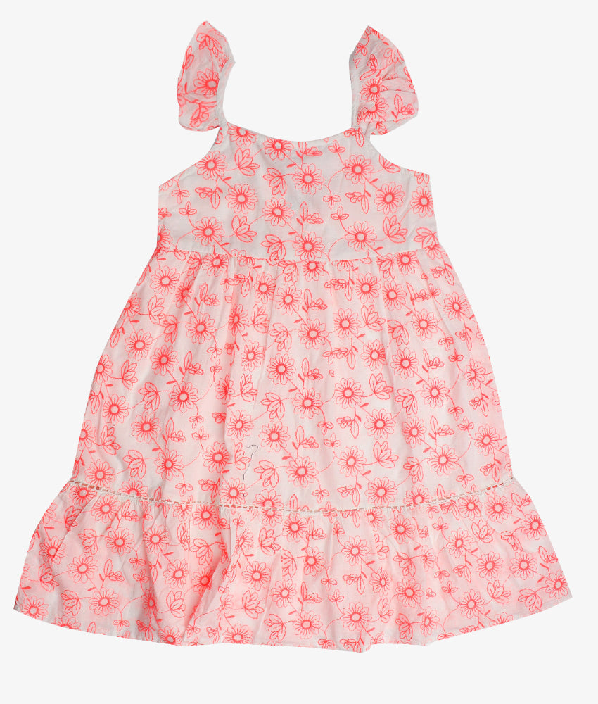 Neon Floral Strapped Girls Dress – Elegant Smockers