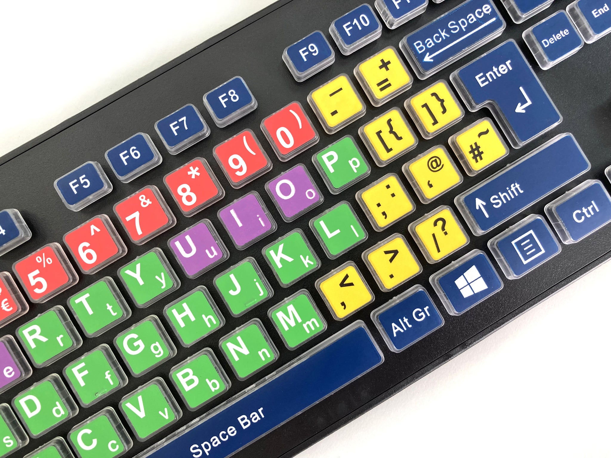 computer keyboard with coloured keys