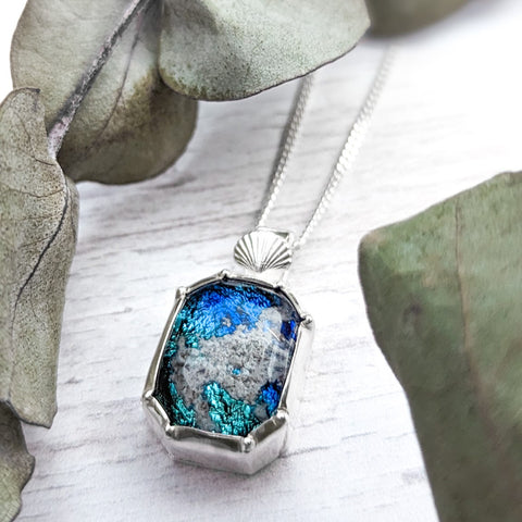 Ocean themed ashes pendant with silver shell detail