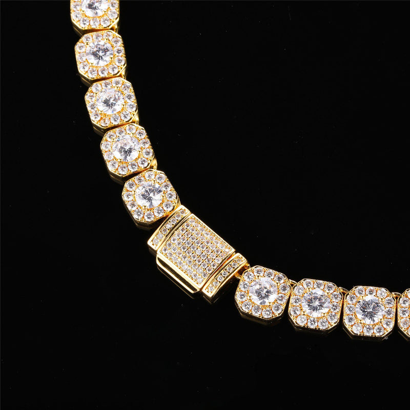 ICED OUT - 10mm Clustered Tennis Chain - 18k Gold / White Gold - Icezzle