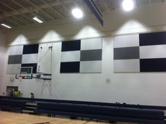 black, white and grey acoustic panels in the gym
