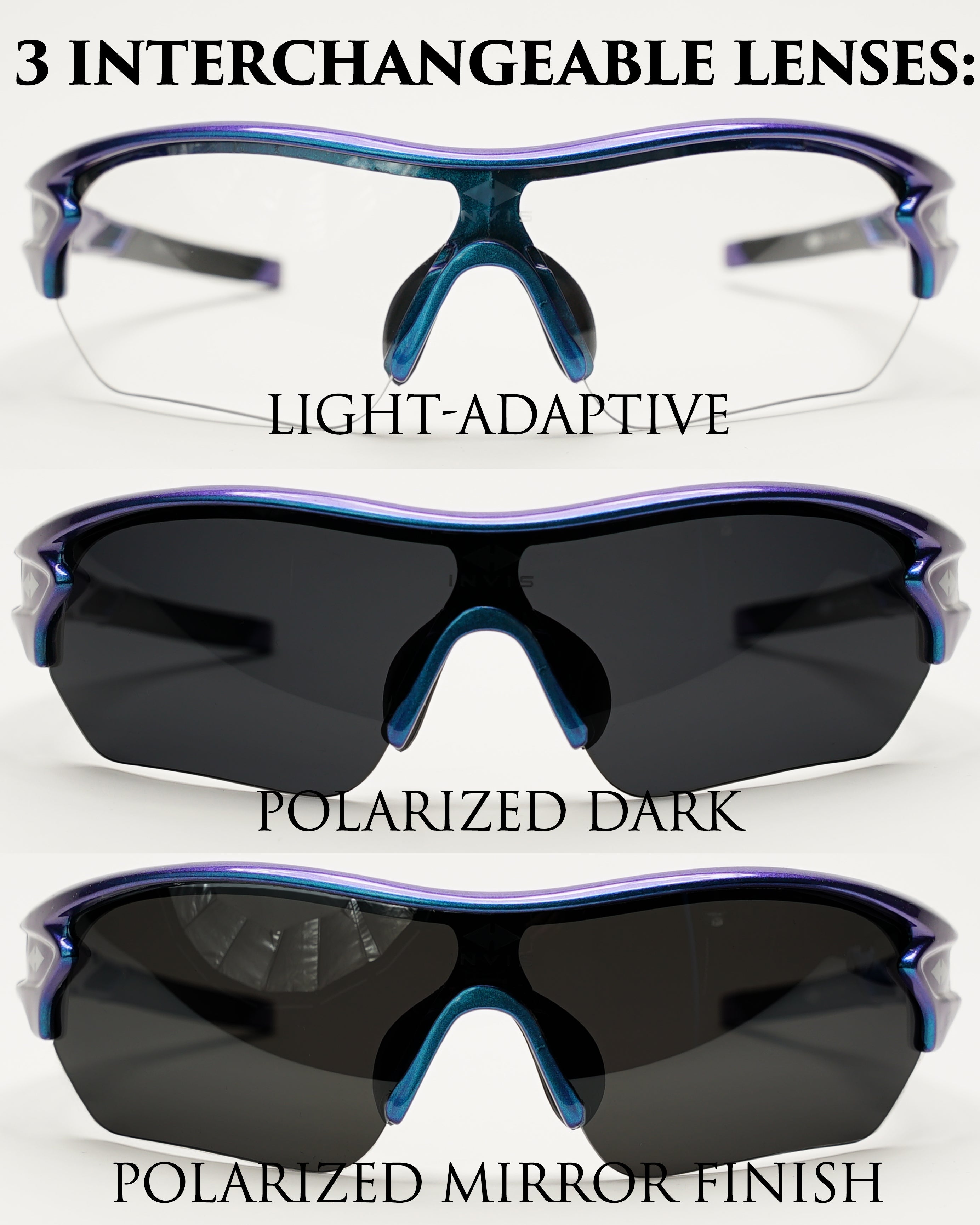 VICI Light Adaptive Glasses With Interchangeable Lens Set– Invis Sports