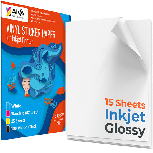 Sticker Paper for Inkjet Printer Label Paper 8.5''x11(A4) 30 Sheets  Sticker Paper Glossy White Waterproof 