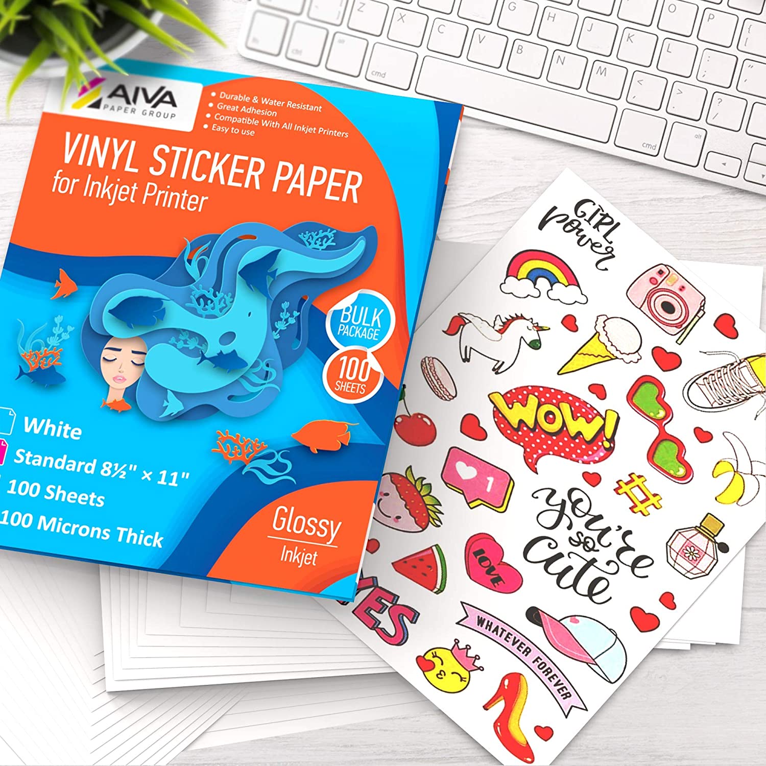 Printable Vinyl Sticker Paper Inkjet Glossy 100 sheets AIVA Paper Group