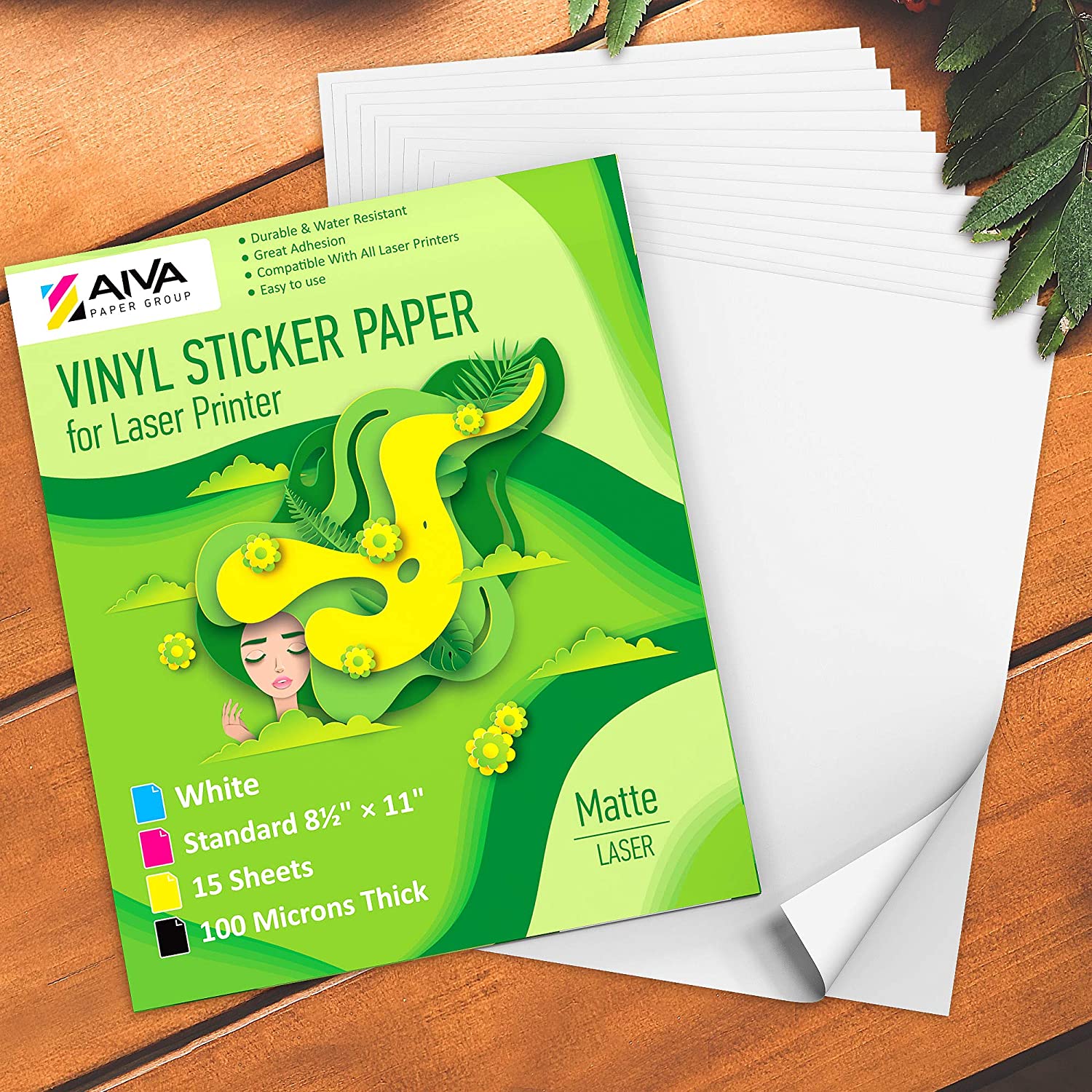 Printable Vinyl Sticker Paper Laser Matte 15 sheets AIVA Paper Group