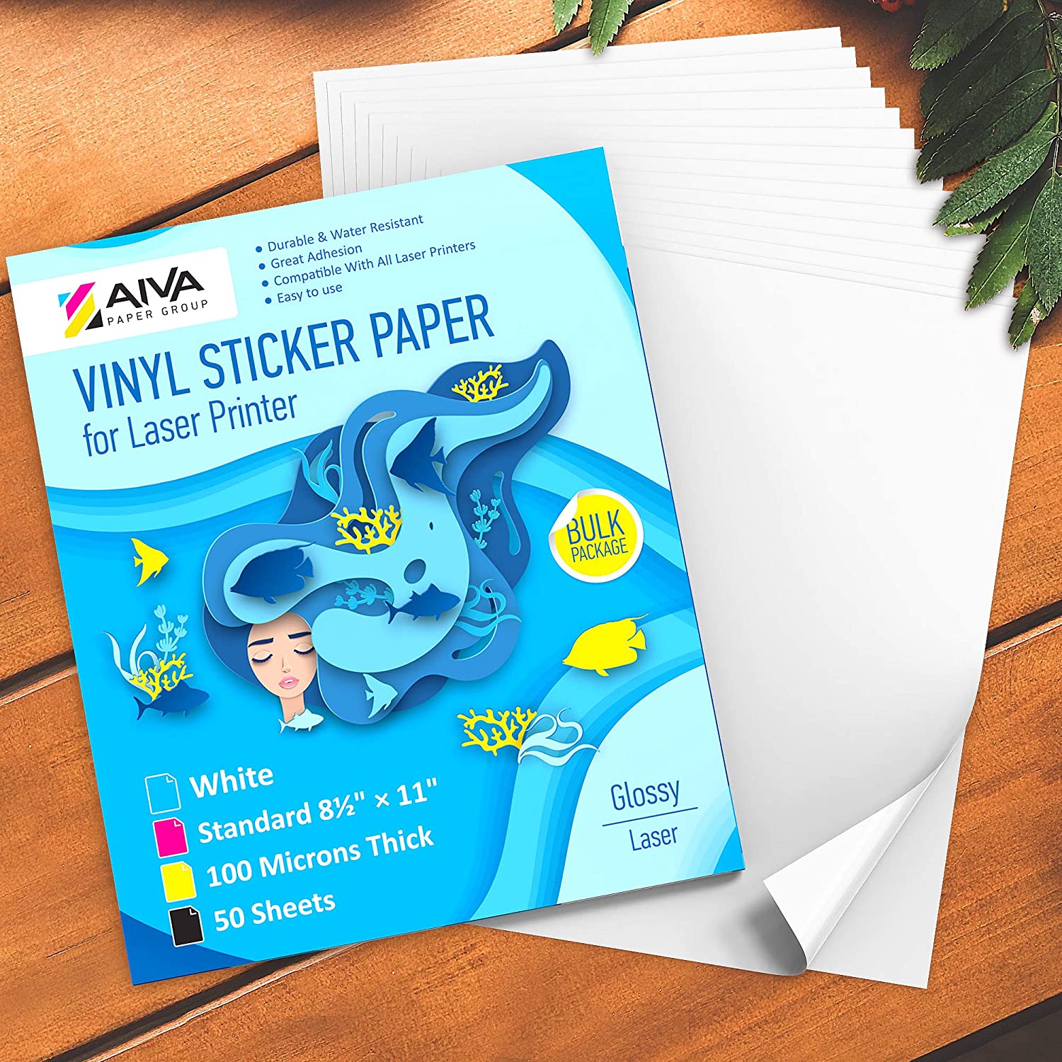 Printable Vinyl Sticker Paper Laser Glossy 50 sheets AIVA Paper Group