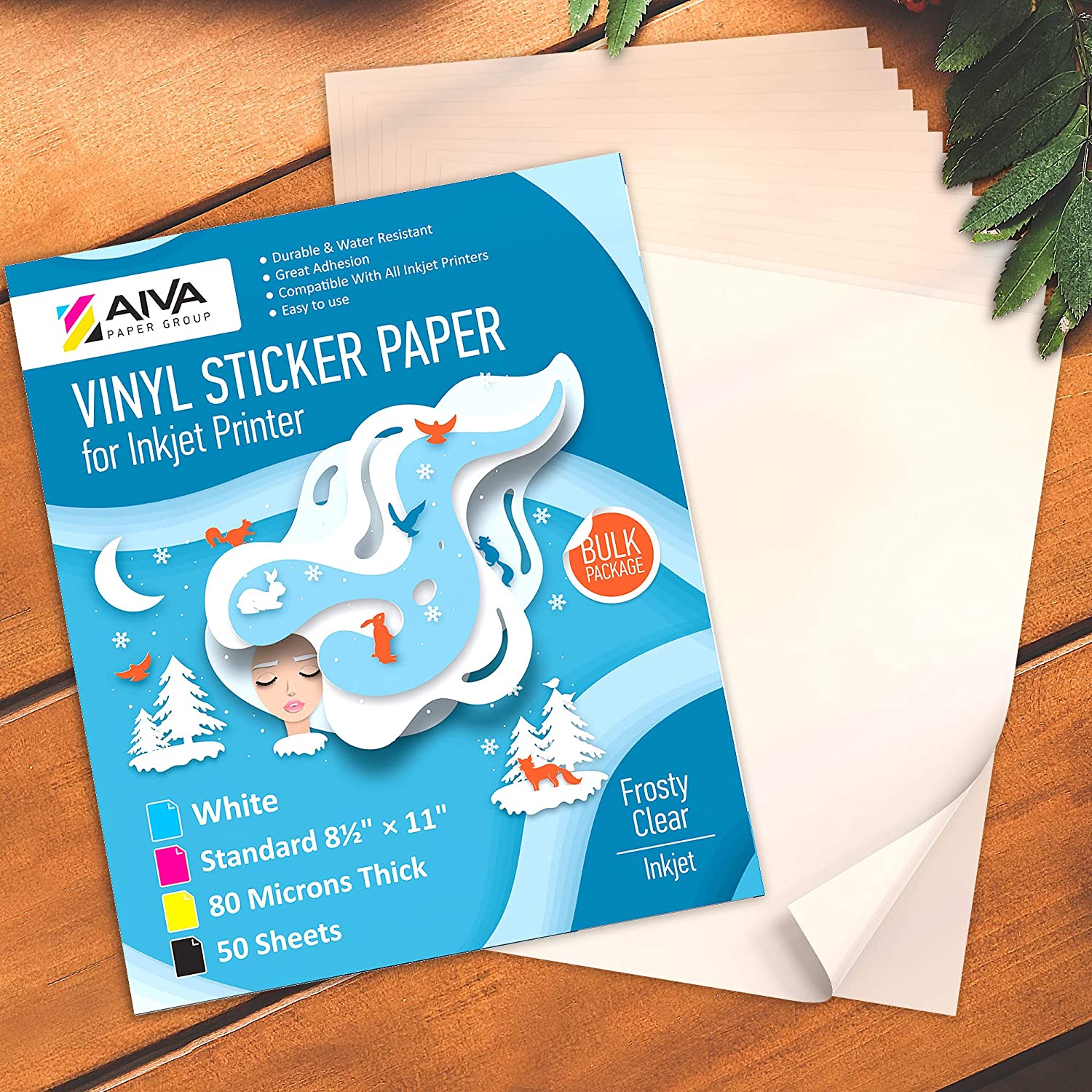 Printable Vinyl Sticker Paper Inkjet Frosty Clear 50 sheets AIVA