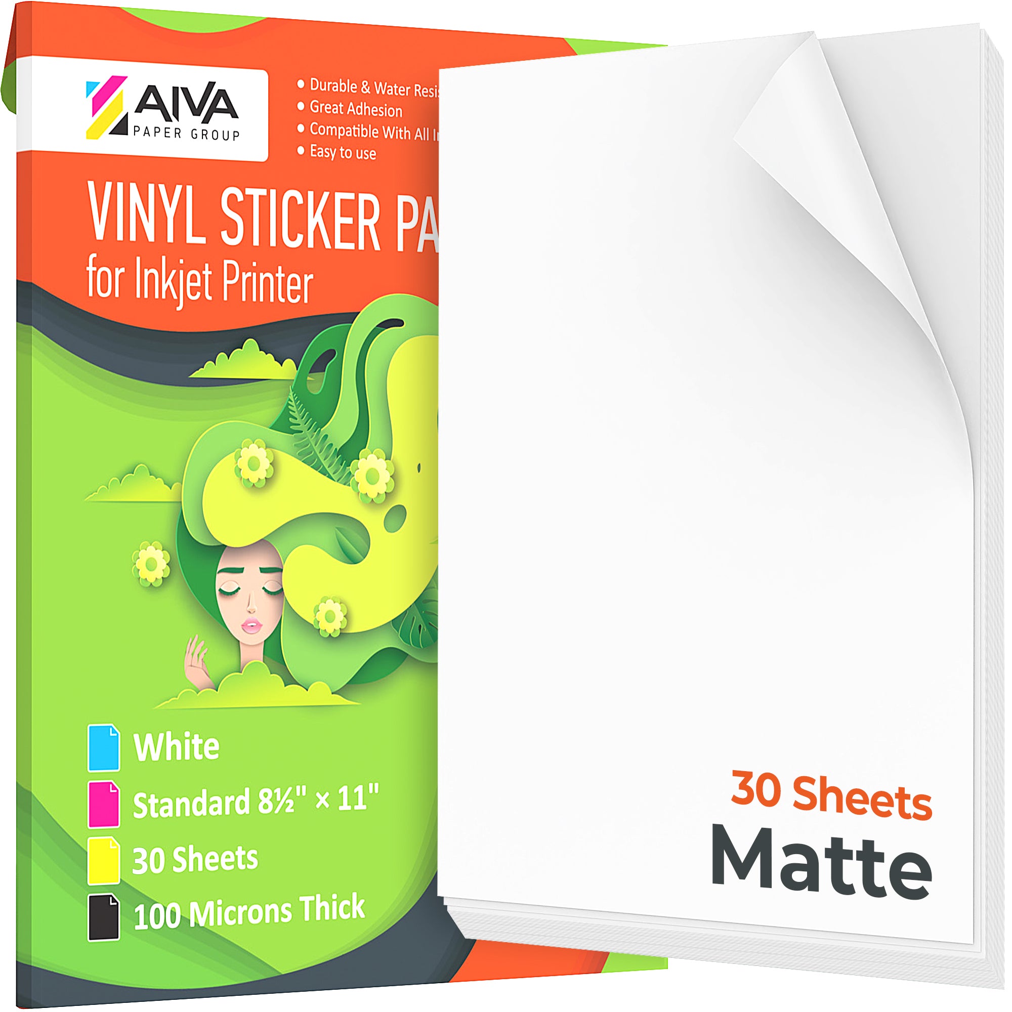 Printable Vinyl Sticker Paper Inkjet Matte 30 sheets | AIVA Paper Group ...