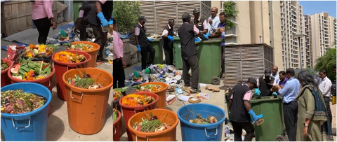 waste being segregated in an high rise apartment complex