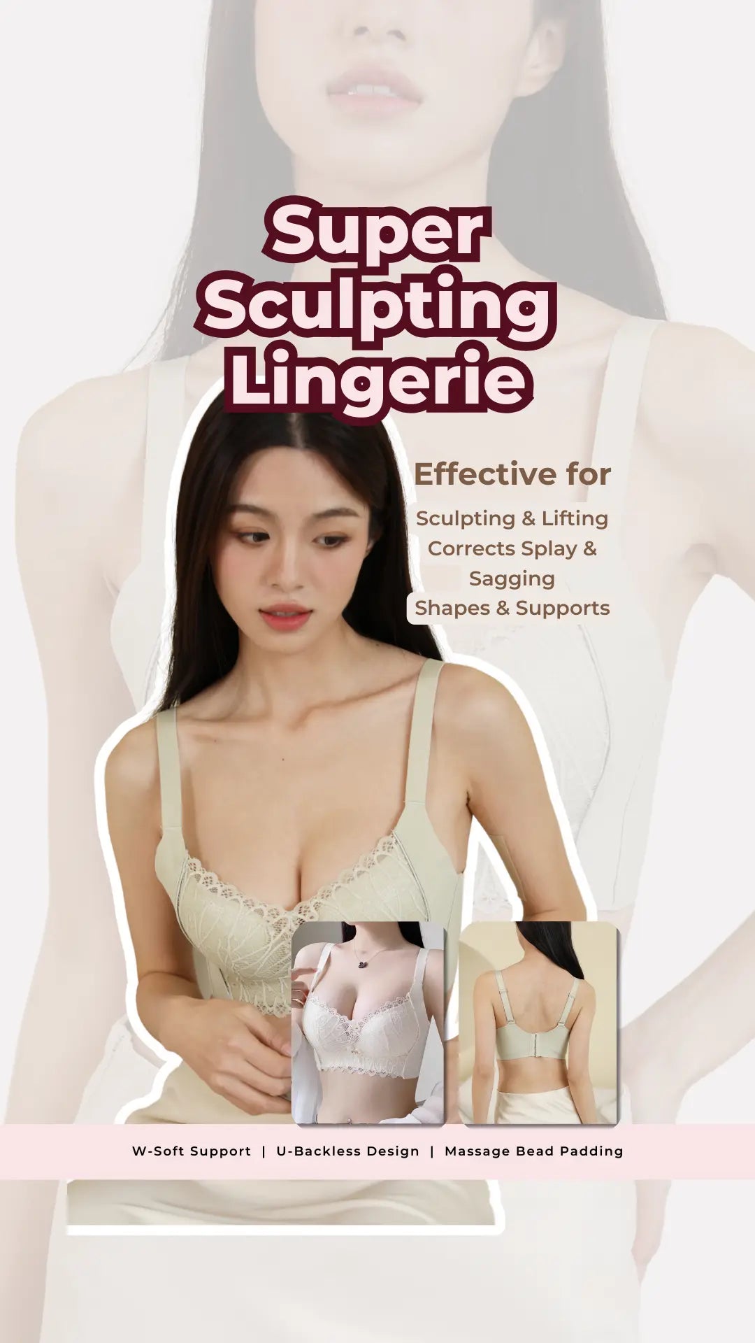 Experience the transformative comfort and support of Chantelle's Secret Super Sculpting Lingerie, featuring W-Soft Support, U-Backless Design, and Massage Bead Padding for a lifted and sculpted silhouette.