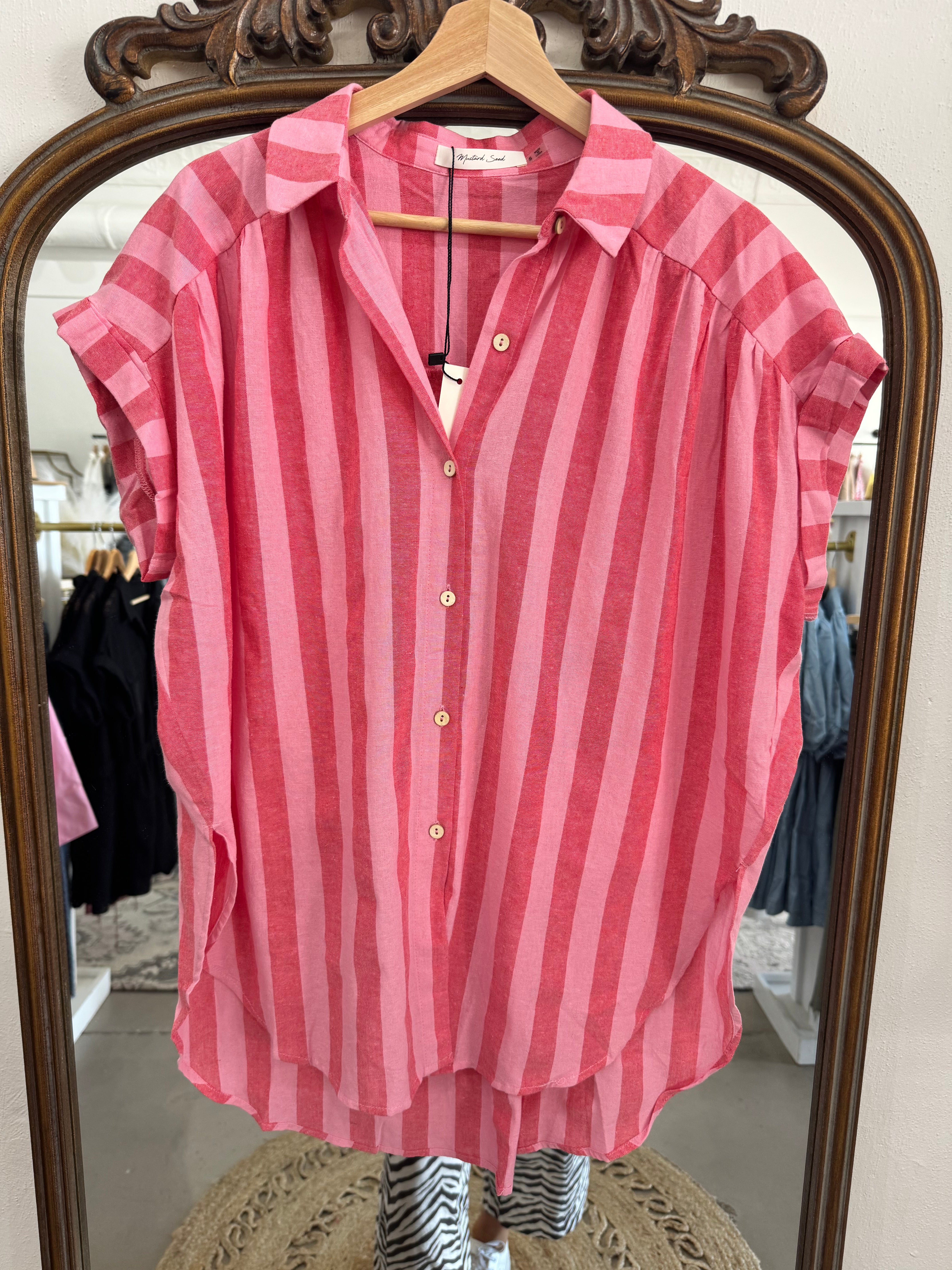 Red & Pink Stripe Button Down