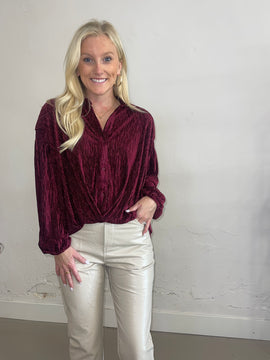 Burgundy Velvet Textured Blouse